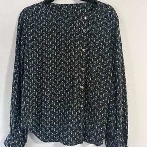 Ann Taylor Black and Green Patterned Blouse